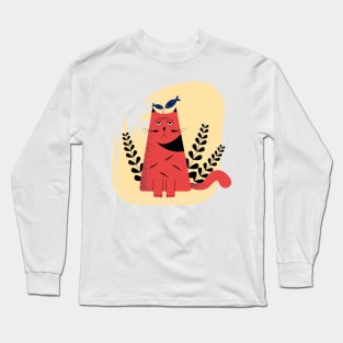 Cat and fish illustration design - funny Long Sleeve T-Shirt